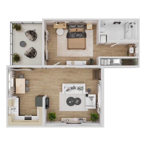 Floor plan for 1 bed, 1 bath, 700 sqft